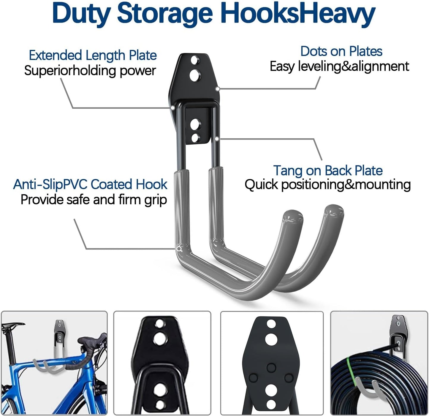 3-H Large Garden Hose Holder Wall Mount 4 Pack,Solid Steel Hose Hanger,Water Hose Holders for Outside,Perfect for Hanging Outdoor Air Hose,Ropes,Pipes,Garden Tools,Ladders,Bikes,Bulk Items(Gray)