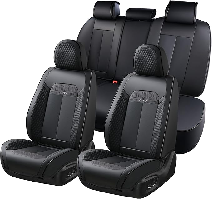 FLORICH Car Seat Covers Full Set, Automotive Seat Covers, Black Car Seat Cover, Waterproof Seat Protectors Universal fit for Car Truck Van SUV - Black