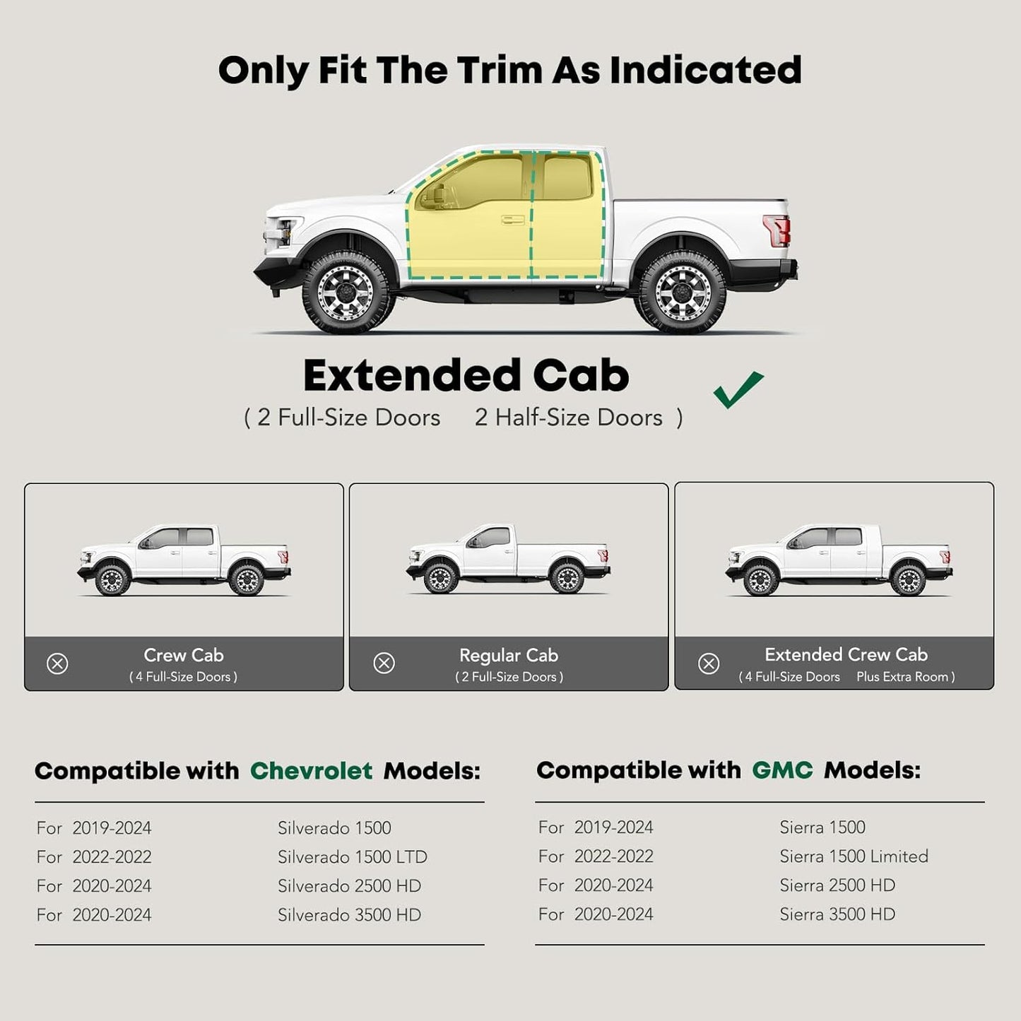 YHTAUTO 4 Inch Running Boards Side Step Bars Fit Chevy & GMC Models - Silverado, Sierra 1500/2500 HD/3500 HD 2019-2024 - Extended/Double Cab, Oval Straight Steel Black Powder Truck Cab Side Step Rails