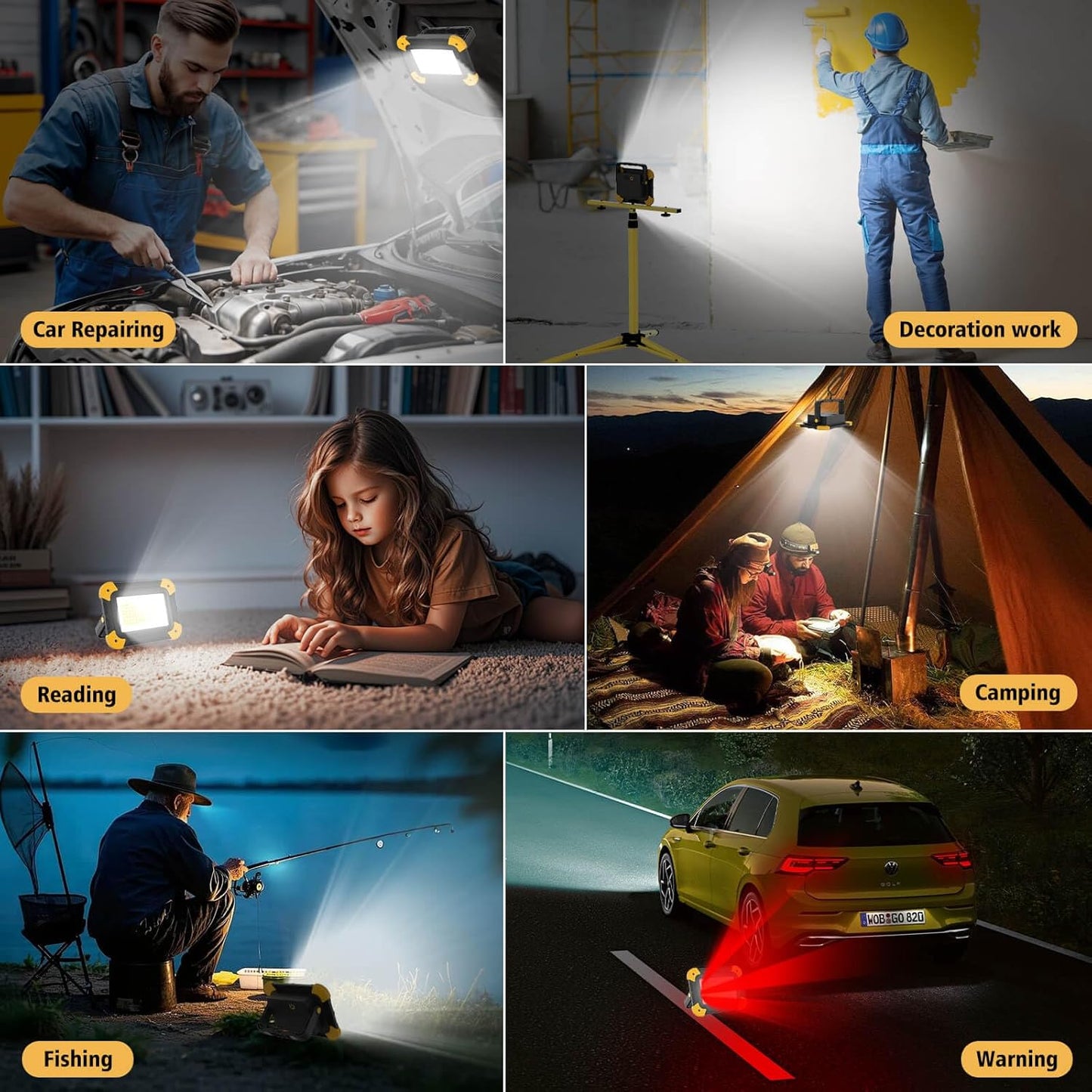 Rechargeable Magnetic Work Light, 40W Portable LED Flood Light Battery Powered, Waterproof Work Lights Cordless Job Site Lighting 180° Rotate for Outdoor Camping Garage Mechanics, Gifts for Men