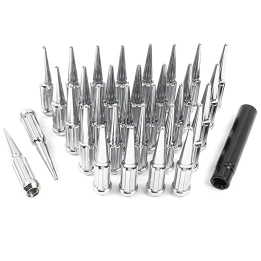 2 in 1 32PCS M14 x 1.5 Chrome Spike Lug Nuts with 1 Socket Key Compatible with 2015-2017 F-150 Expedition 2003-2016 F-250 F-350 1999-2019 Chevy Silverado Suburban Tahoe 2012-2022 Ram 1500 2500 3500