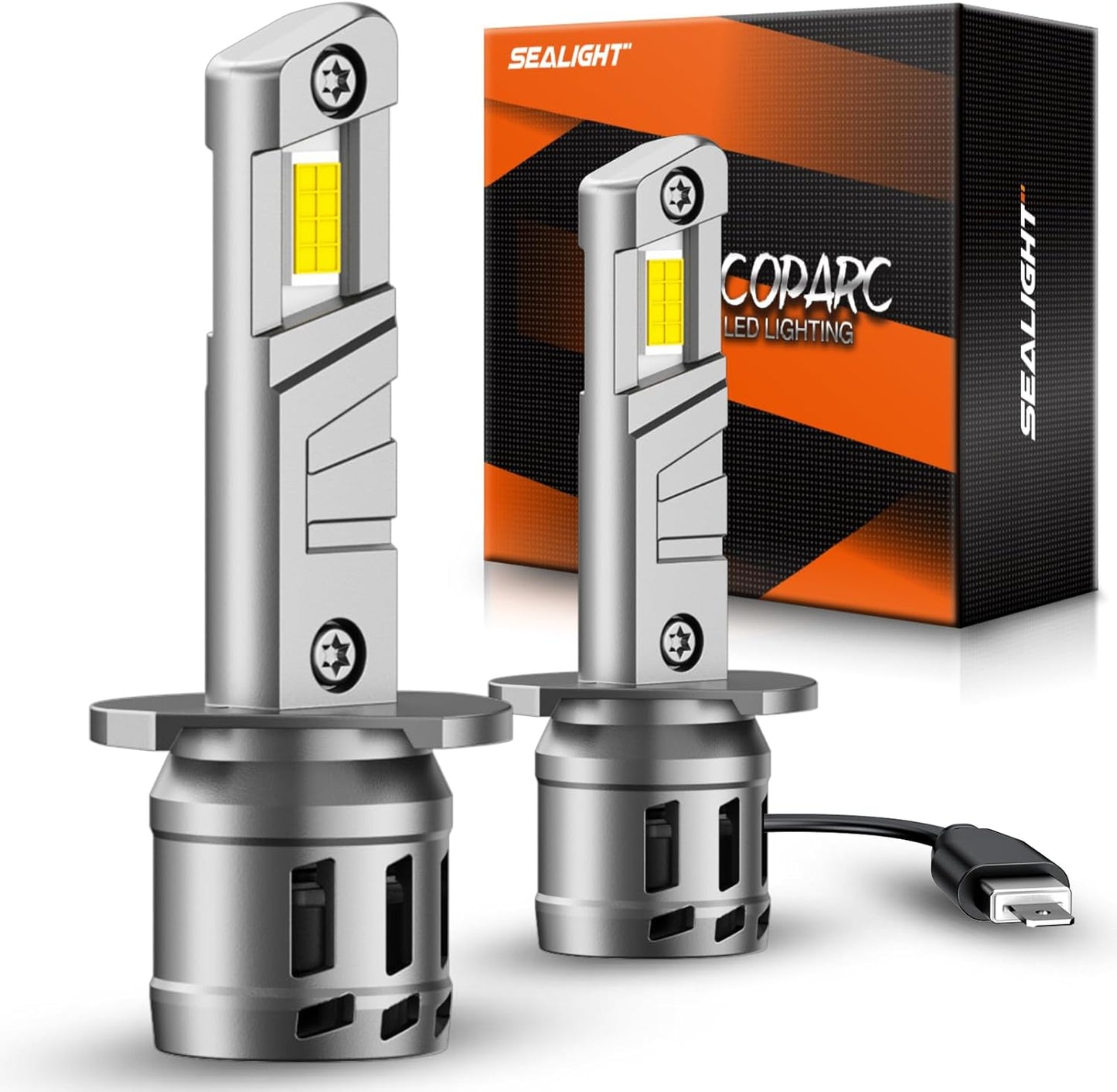 SEALIGHT H1 Fog Bulbs, 30000LM 6500K Cool White, 1:1 Mini Size, H1 Bulb Fog Light with 13000RPM Cooling Fan, 3 Mins Plug-N-Play, Non-polarity, Pack of 2