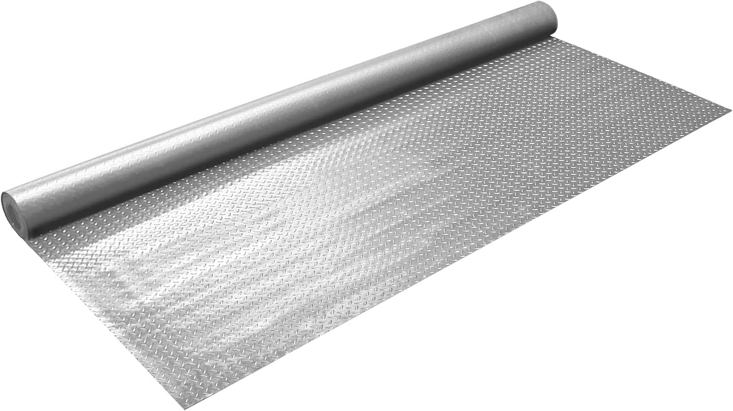 IncStores 2.5mm Thick Commercial-Grade Nitro Roll Garage Floor Mat | Flexible Vinyl Floor Mat for a Stronger and Safer Garage, Workshop, or Trailer | Diamond-Plate, Stainless Steel, 10' x 25'