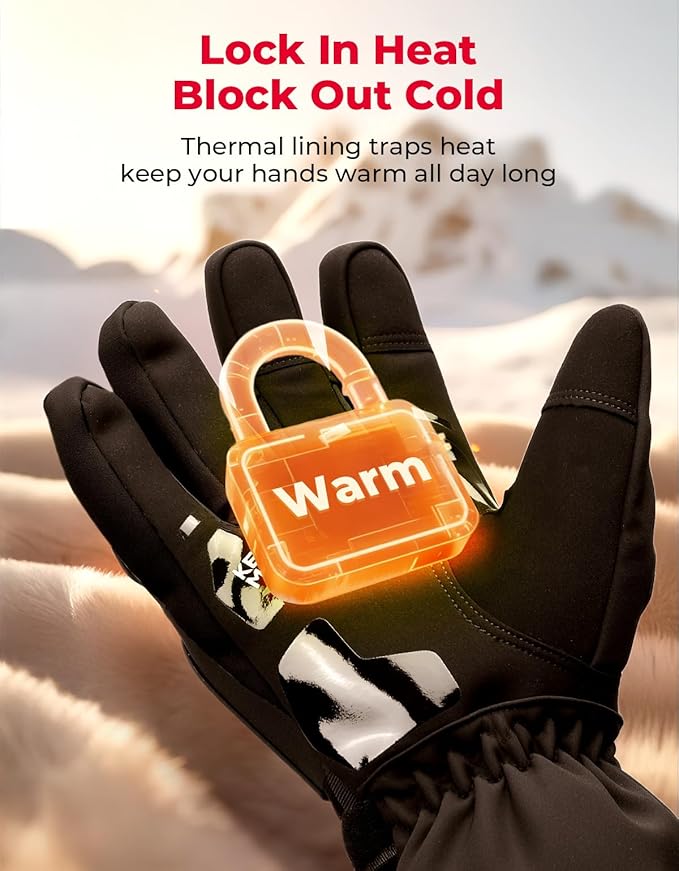 KEMIMOTO Winter Motorcycle Gloves, Rainproof Riding Warm Gloves with Touchscreen for Motorcycle Riding, ATV, UTV, Snowmobile Blac XXL