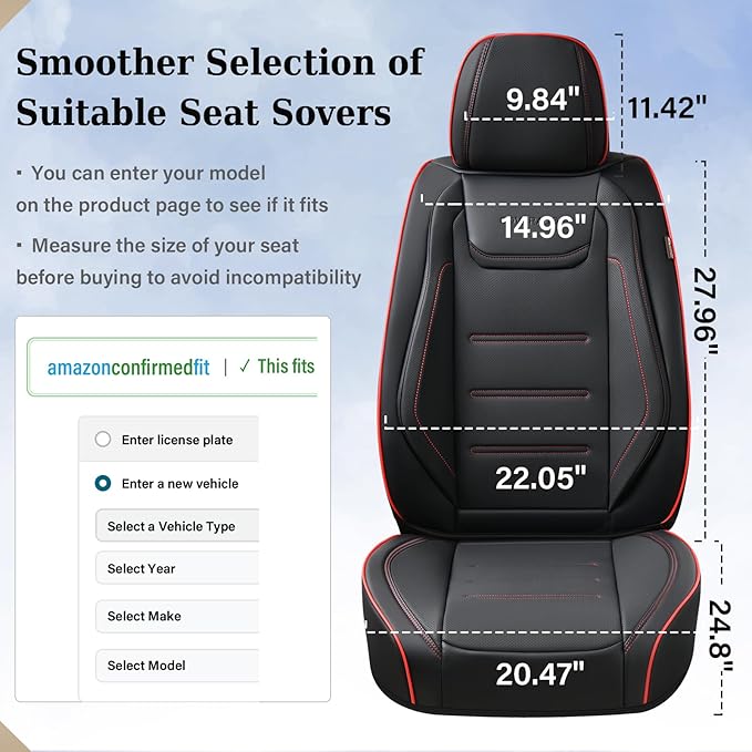Coverado Car Seat Covers Full Set, Seat Covers for Cars, Car Seat Protector Waterproof, Leather Cushion, Universal Car Interior Covers Seat Protectors for Most Cars Black-Redline