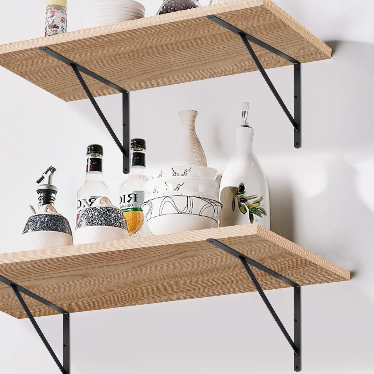 8 Pack L22 x H 12" Black Heavy Duty Shelf Brackets with Screws Metal Shelf Brackets Shelf Support Angle Brackets for Shelves L Brackets Heavy Duty Floating Shelf