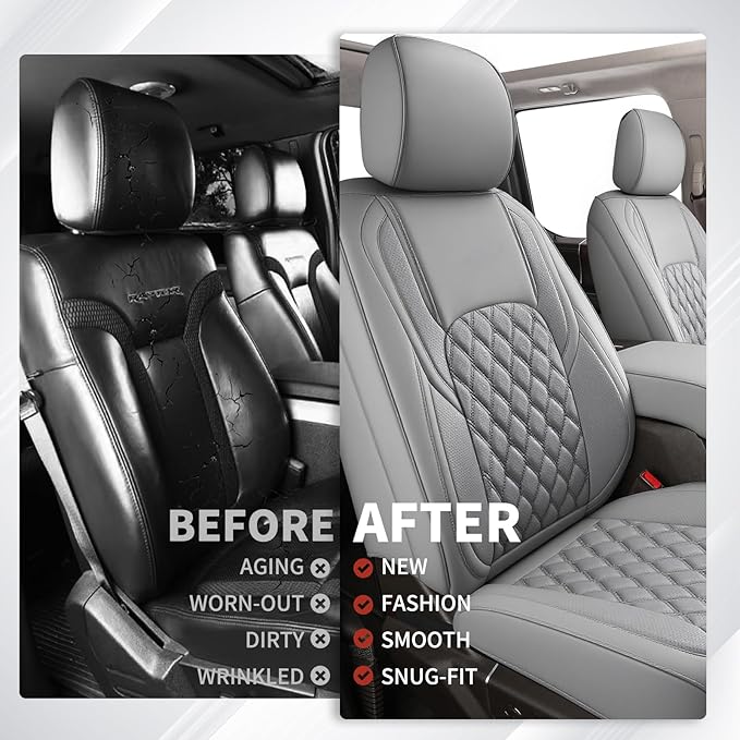 Huidasource Ford Gray Seat Covers, Car Seat Cushion Cover Fit for 2015-2025 Ford F150 SuperCrew & 2017-2025 F250 F350 F450 Super Duty Crew Cab XL XLT Lariat King Ranch Platinum (Full Set/Gray)