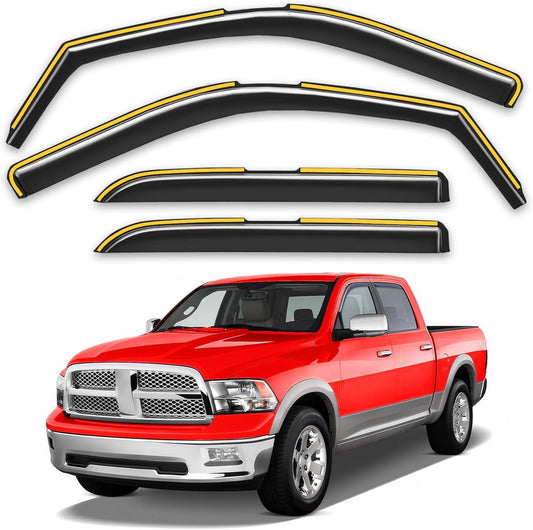 in-Channel Window Rain Guards Fit for Truck Dodge Ram 1500 Crew Cab 2009-2018/Ram 2500&3500 2010-2025 Crew Cab Extra Durable Window Deflectors Window Visors Vent Visors Vent Shades Accessories