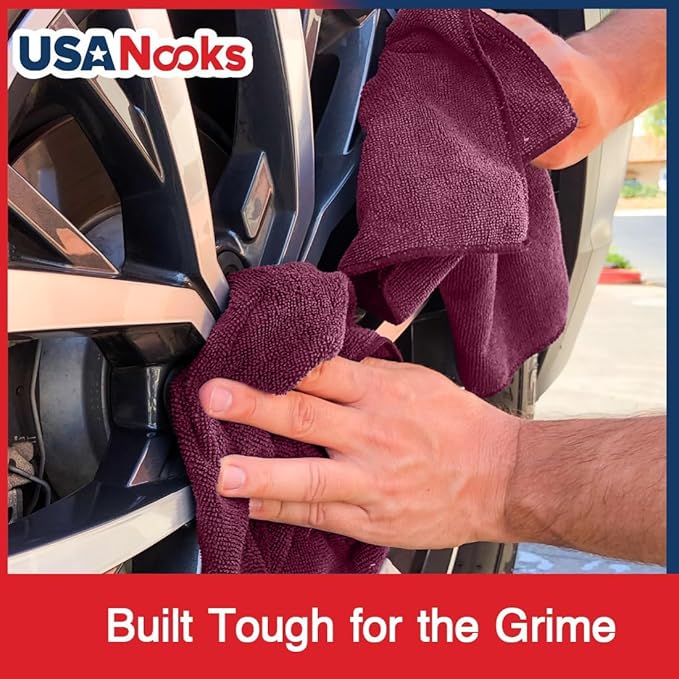 USANOOKS Microfiber Cleaning Cloth - 1200 Washes, Ultra Absorbent Towels Grip Root Weave Grime - 24pack - Burgundy