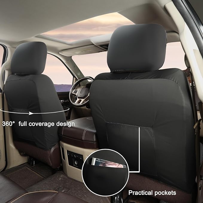 GIANT PANDA Front 3D Air Mesh Seat Covers Custom Fit Dodge Ram 1500 2500 3500, Trucks Leather Car Seat Protectors with Composite Sponge Inside Breathable Automotive Interior Covers (Black 2-Pack)