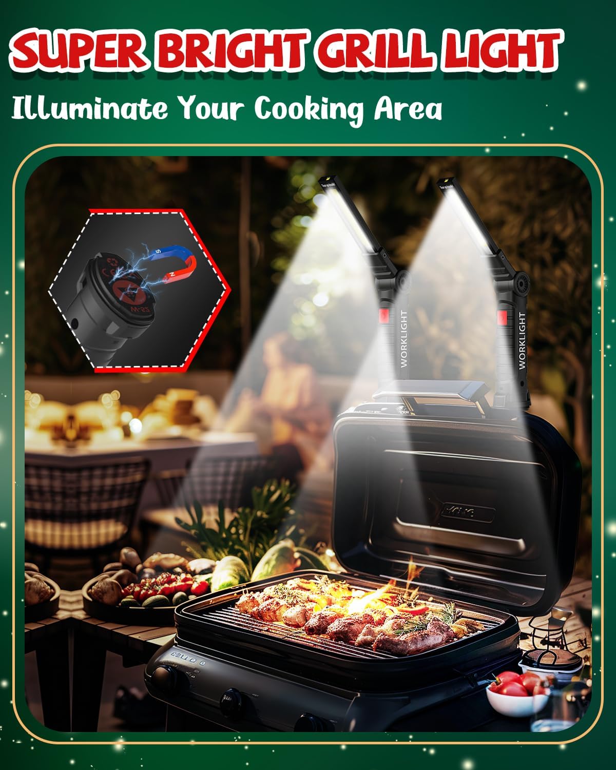 Coquimbo Tool Gifts for Men Him, Rechargeable LED Work Lights Grill Light with Magnetic Base 5 Modes 360° Rotate Mens Gifts for Dad Husband Grandpa Boyfriend (4 Pack Black)