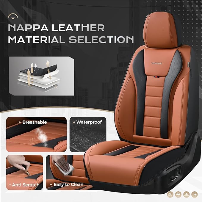 Coverado Car Seat Covers Full Set, Seat Covers for Cars, Front Seat Covers and Back Seat Cover Waterproof Leather Automotive Seat Cover, Universal Car Interior Protectors Cushion for Most Cars
