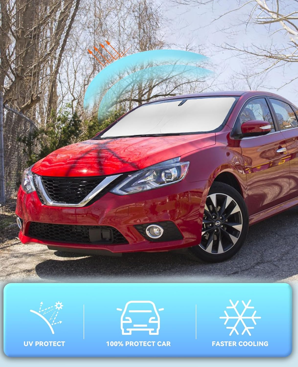 Sun Shade for Sentra Sedan Windshield Sunshades for 2014-2018 2019 Nissan Sentra Sedan Accessories Windshield Cover Foldable Front Window Shields Sun Visor Protector Blocks UV Rays Keep Vehicle Cool