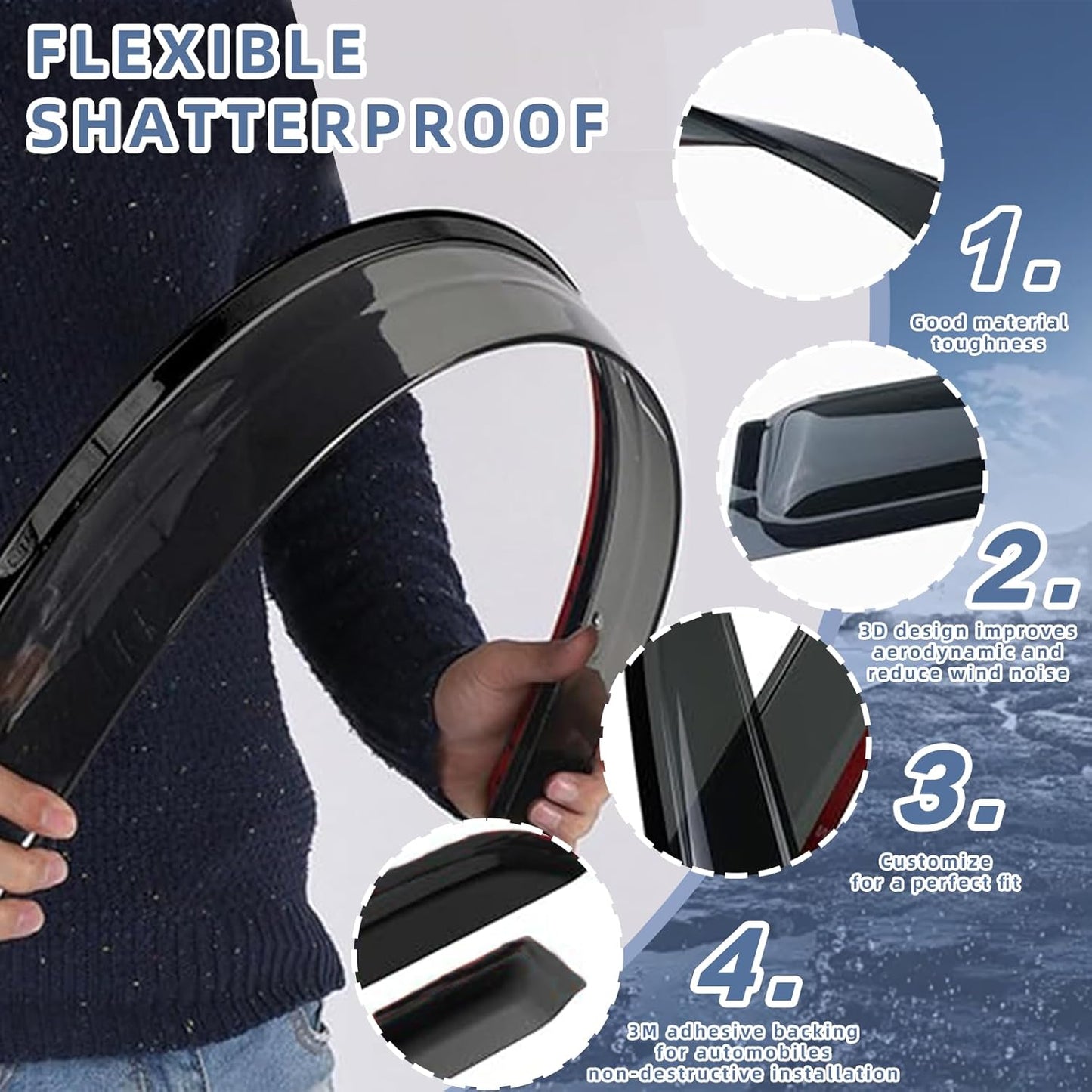 Window Visors Rain Guards fits 2011-2016 Elantra Sedan (EXCLUDES Elantra GT), Out-Channel Window Wind Deflectors Vent Shades Accessories, Dark Smoke 4 Pcs, 2012 2013 2014 2015