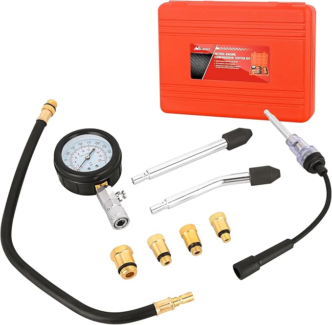 Nilight Compression Tester with Spark Plug Tester, 9PCS Petrol Gas Engine Cylinder Pressure Gauge 0-300 PSI Automotive Tool Set for Cars Trucks Motorcycles