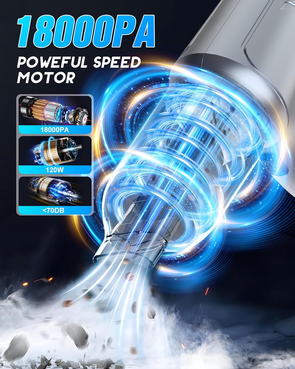 Meteralla 18000Pa Car Vacuum Portable Cordless, 5000mAh High Power Cordless Vacuum Cleaner, 120W Portable Vacuum for Car, Office, Pet and Home Cleaning