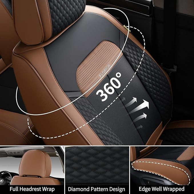 FLORICH Car Seat Covers Front Seats Only, Luxury Leather Seat Covers Universal Anti-Slip Driver Seat Cover, Automotive Vehicle Seat Covers fit for Trucks Vans SUVs Sedans (2 Packs, Coffee)