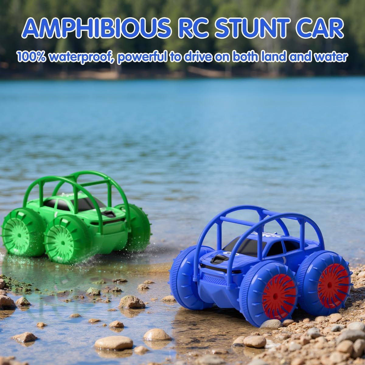 Remote Control Car, Fast Direct Charging RC Cars Amphibious 360° Rotating LED Rechargeable Stunt Car 2.4Ghz 4WD All Terrain RC Race Cars Toy Christmas Birthday Gift for Kids Boys Girls Aged 3-12 years