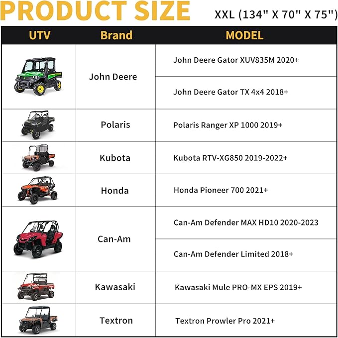XYZCTEM UTV Cover Lightweight Waterproof Outdoor 2-3 Seater, Compatible with Polaris Ranger and RZR Accessories, Fit for 134" x 70" x 75" Can-am Commander and SXS Cover Protects UTV from Rain