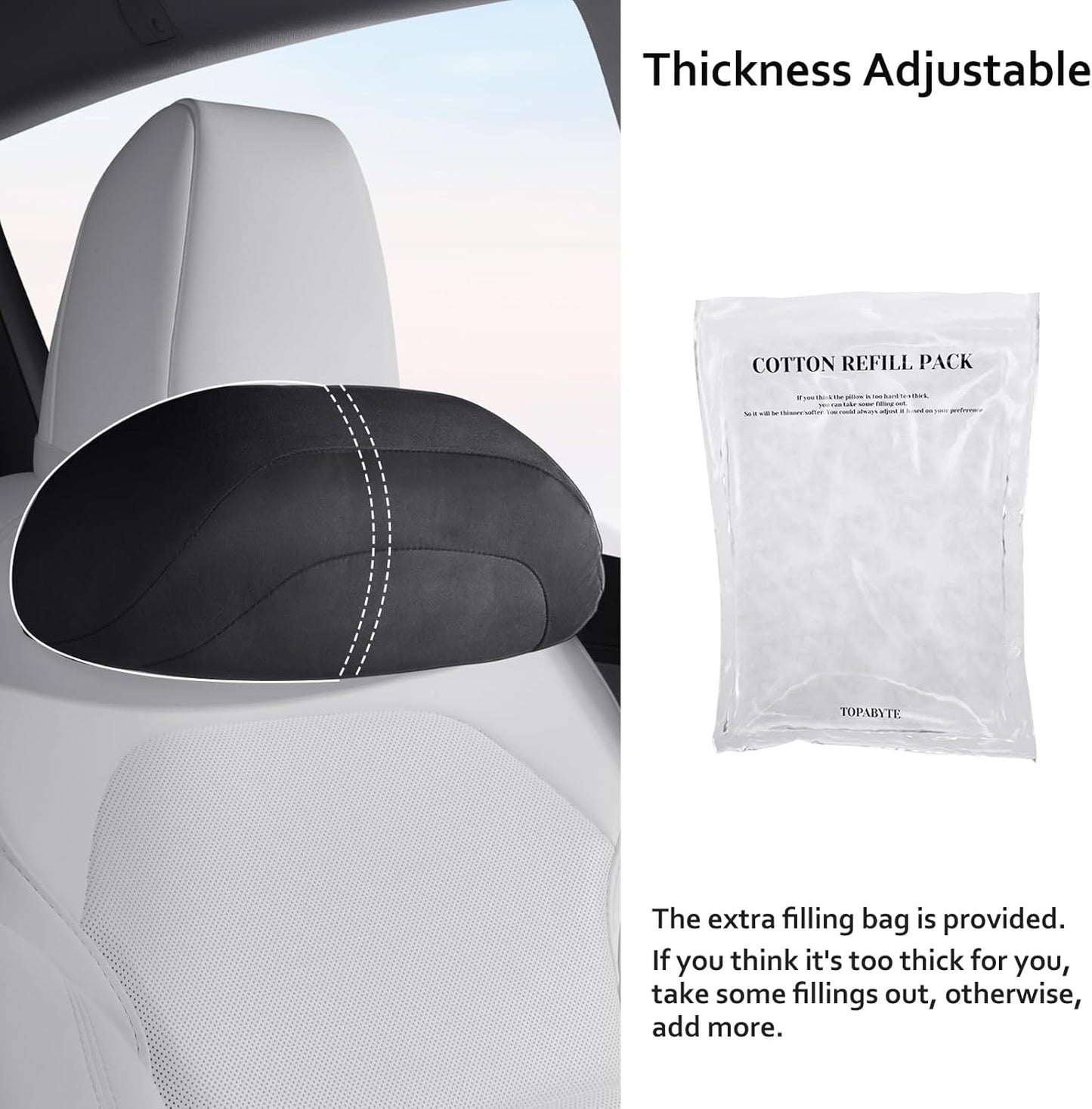 Car Headrest Pillow for Driving, Softness Ergonomic Design Universal Travel Neck Pillow for Most Cars, Office Chairs, Gaming Chairs with Extra Filler Cotton Bag (Black, 2PC)