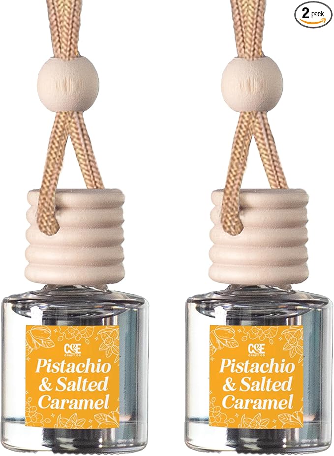 CANDECraftCo Car Air Hanging Fragrance Oil, Car Auto Freshener for Essential Oils, Scents Fragrance Aromatherapy Automobile Diffuser, Long Lasting (Pistachio & Salted Caramel)