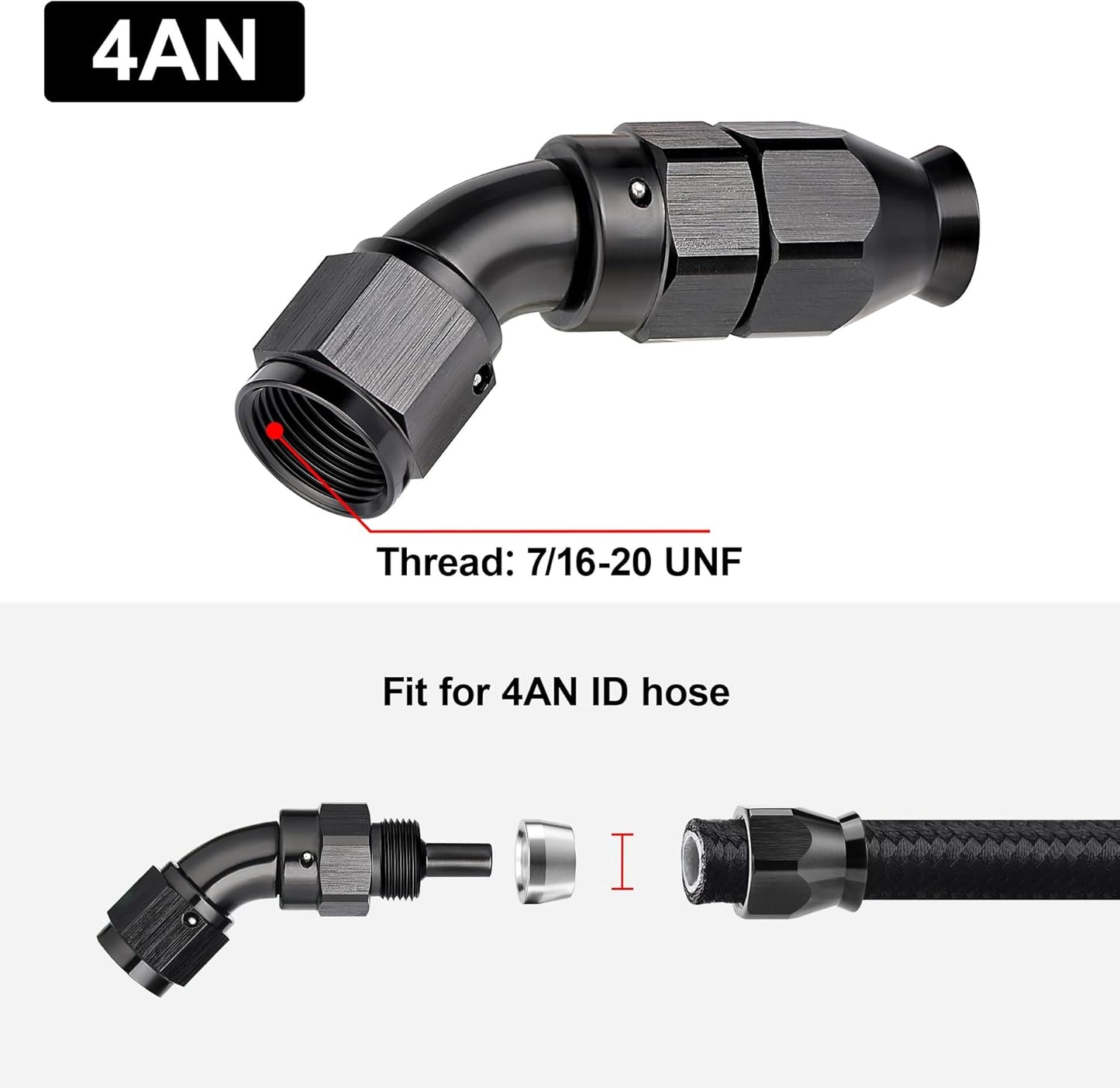 EVIL ENERGY 4AN 45 Degree PTFE One Piece Full Flow End Hose Fitting Aluminum Black