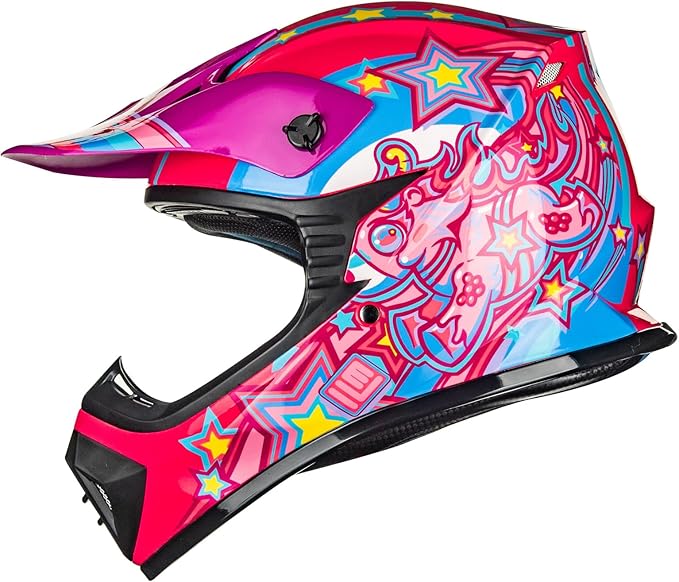 ILM Youth & Kids Dirt Bike Helmets Motocross ATV Dirtbike BMX MX Offroad Full Face Motorcycle Helmet, DOT Approved Model 128YS (Pony Pink, Youth-XLarge)