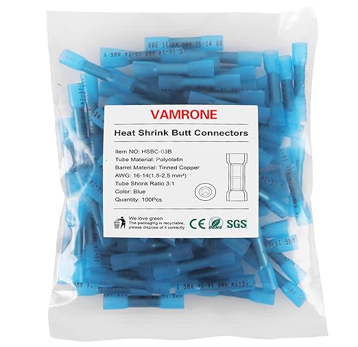 Heat Shrink Butt Wire Connectors, 100Pcs 16-14 AWG Blue Insulated Waterproof Electrical Wire Connectors Automotive Marine Grade Wire Crimp Terminals Butt Splices, Ideal for Boat, Truck, Stereo Blue