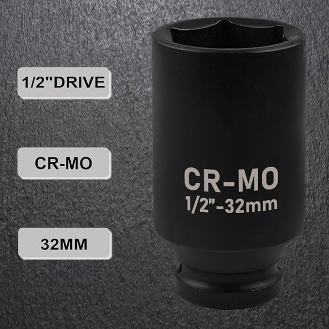 1 1/8 Inch Socket 1/2" Drive Deep Impact SAE Socket, Heat-Treated CR-MO Anti-Rounding 6 Point for Easy Removal of Axle Nut