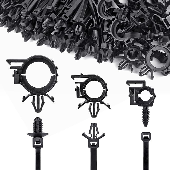 180pcs Nylon Universal Cable Tie Buckle, Push Mount Cable Zip Tie with Car Wire Loom Routing Clips, Universal Compatible with GM Ford Trucks Cars Sedan UTV Engine Bay Self Locking Straps