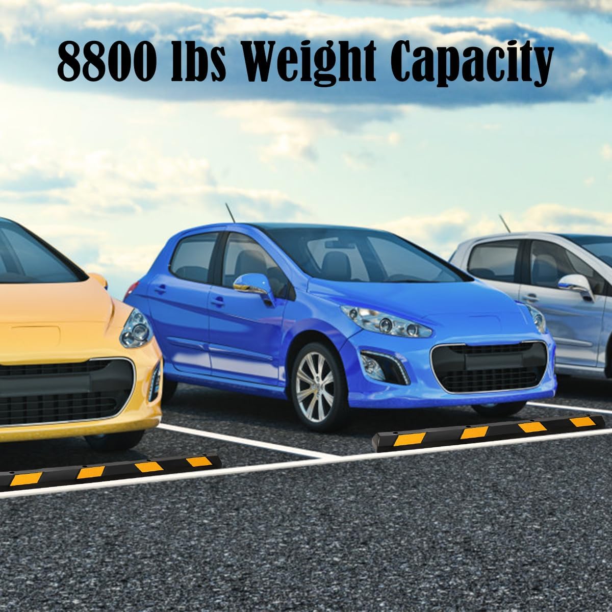 IRONMAX Parking Stopper for Garage, 72" Long Rubber Curb with Yellow Reflective Stripes, Heavy Duty Parking Block Garage Wheel Stop for Car, Truck, RV, Trailer (8 Pack)