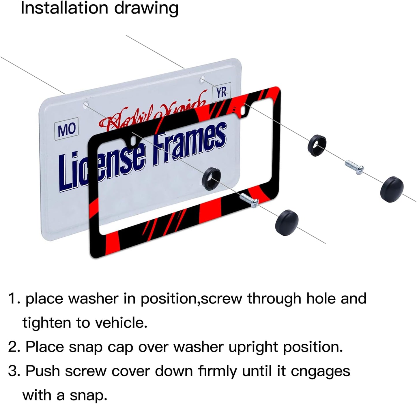 Stainless Steel Red Black License Plate Frame Red Metal License Plate Frame Car Tag Frame Holder Cover Front Rear Car License Plate Covers for Men Women 12.3" X 6.3"