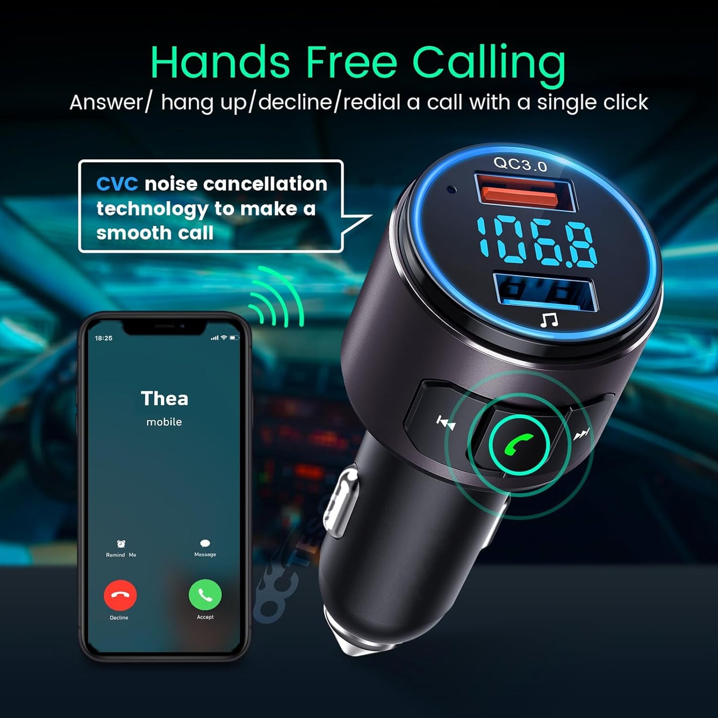 Upgraded V5.0 FM Transmitter for Car-Brown…