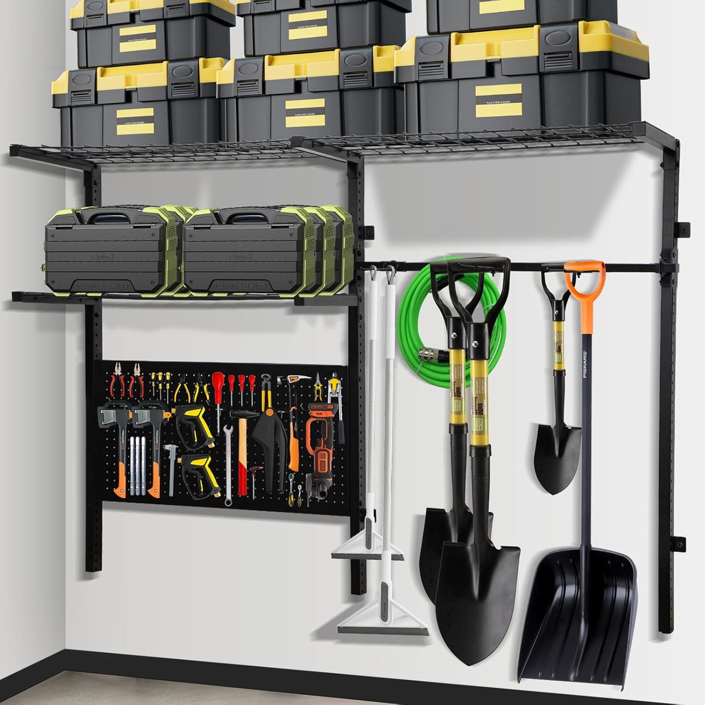 Garage Shelf Wall Mounted with Pegboard Heavy Duty Garage Wall Shelving with Garden Tool Rack and Hooks Garage Tool Organizer for Home Garden Yard Organization and Storage Holds 500lbs