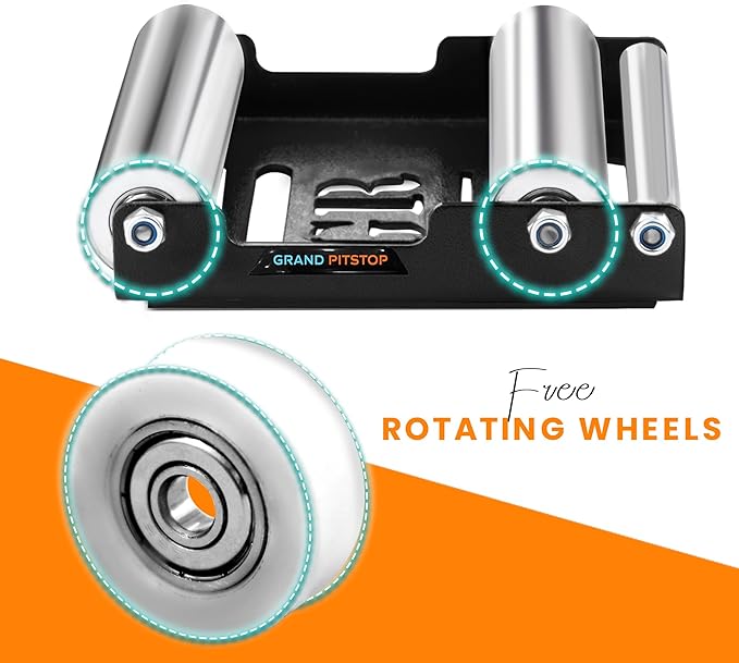 GRAND PITSTOP Motorcycle Roller Wheel Cleaning Stand - Paddock Stand Replacement - Wheel Roller Stand with Ramp Support for tire Cleaning & Chain Lubrication (Black Roller Medium)