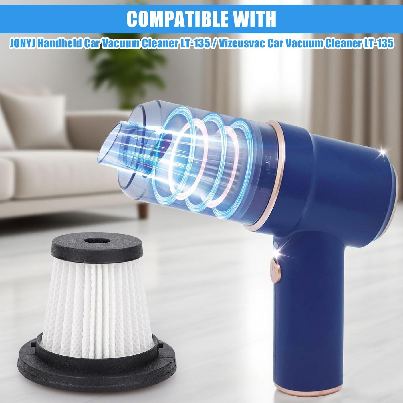 4 Pack LT-135 HEPA Filter Replacement: for JONYJ Handheld Car Vacuum Cleaner Compatible with Vizeusvac Car Vacuum Cleaner