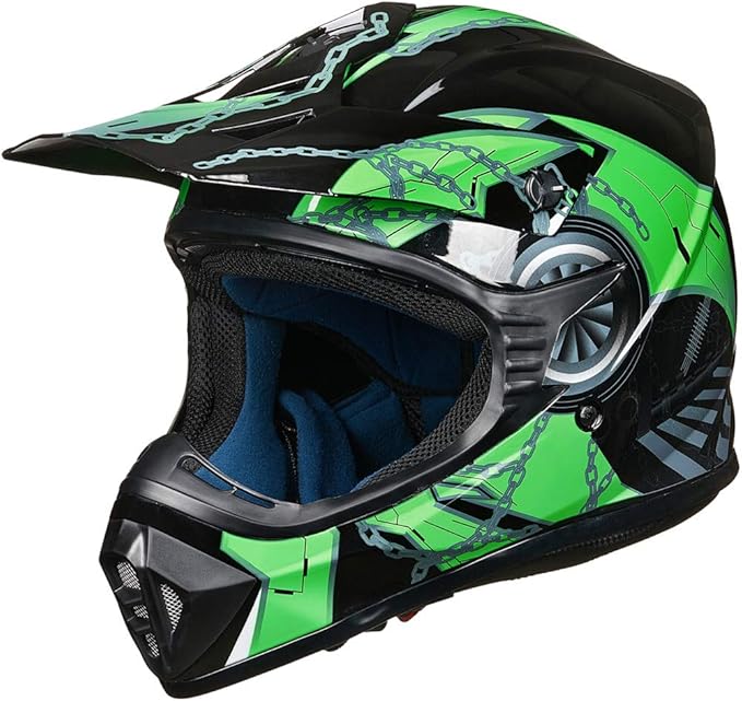 ILM Youth & Kids Dirt Bike Helmets Motocross ATV Dirtbike BMX MX Offroad Full Face Motorcycle Helmet, DOT Approved Model 128YS (Green Black, Youth-Small)