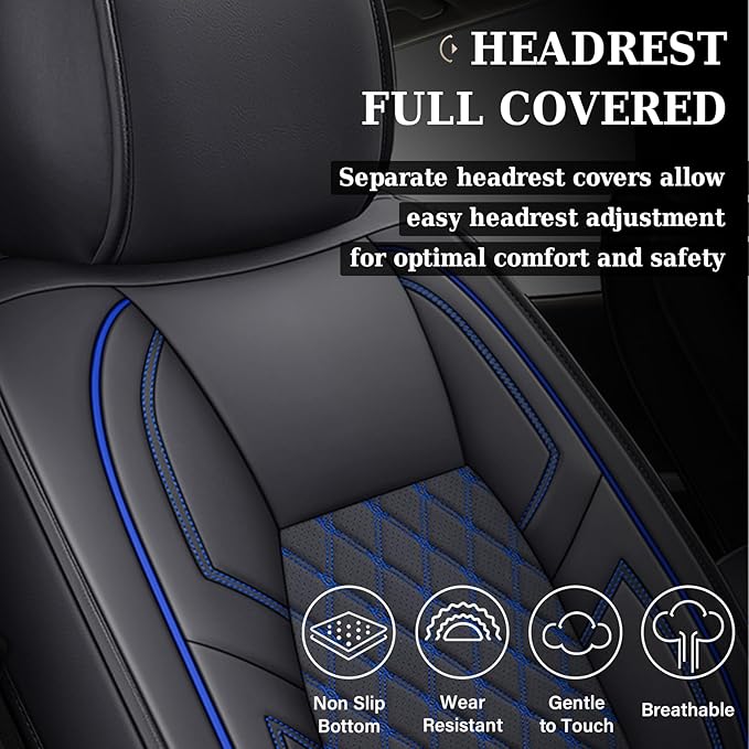 Coverado Full Set Seat Covers for Toyota Tundra, Custom Fit Leather Truck Seat Protectors for 2007-2021 Tundra (Blue)