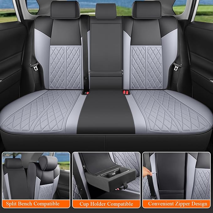Rav4 Seat Covers Custom Fit for Toyota Rav4 Full Set Faux Leather Car Seat Covers Waterproof Full Coverage (Black & Grey, Hybrid Model 2019-2025 LE/XLE/Premium/Limited)