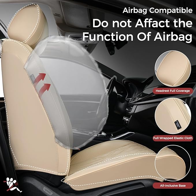 Huidasource Car Seat Covers Full Set, Breathable Leather Seat Cover for Most Car SUV Pickup Truck, Universal Fit for Mazda for Honda for Mini for BMW for Buick for Subaru for Ford(Full Set/Beige)