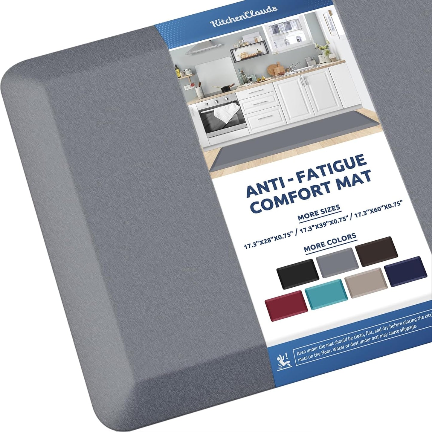 KitchenClouds Kitchen Mat Cushioned Anti Fatigue Kitchen Rug 0.8inch Non Slip Standing Mat Comfort Floor Mats for Sink Office (17.3"x60",Grey)