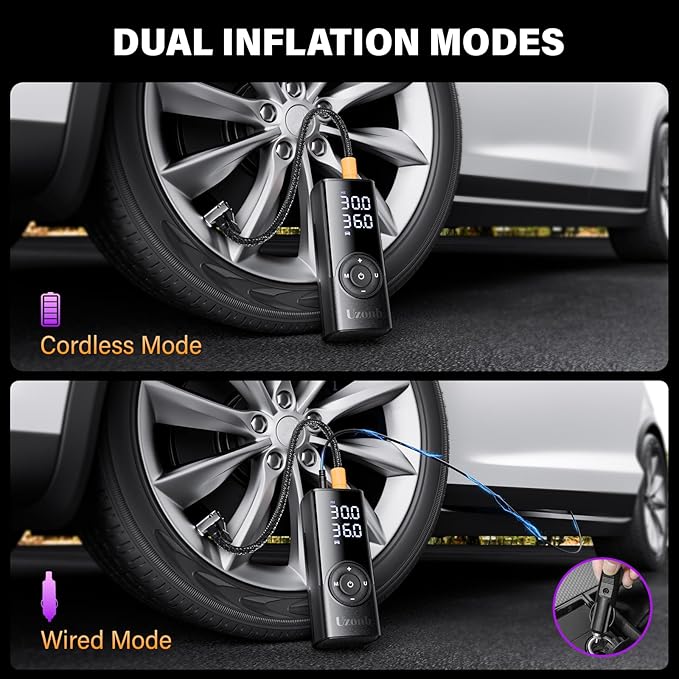 10000mha & 150 Psi Tire Inflator Portable Air Compressor - 12V Car Tire Air Pump Portable with Pressure Gauge - One Minute Fast Inflation, Ideal for Car, Motorcycle, Bicycle and More