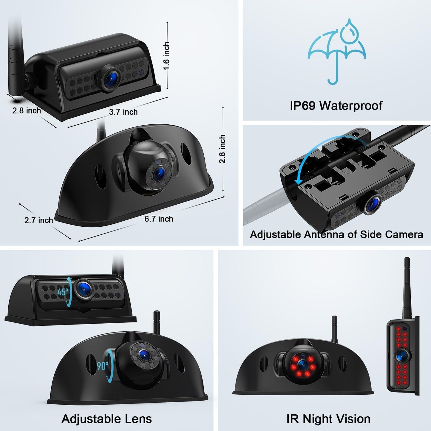 Fookoo 1080P 10" Wireless RV Backup Camera System for Furrion Pre-Wired RV Truck Trailer, 10" IPS Monitor, 2 Side View 1 Rear View Cameras, Split Screen IR Night Vision Recording Waterproof - D10Y3