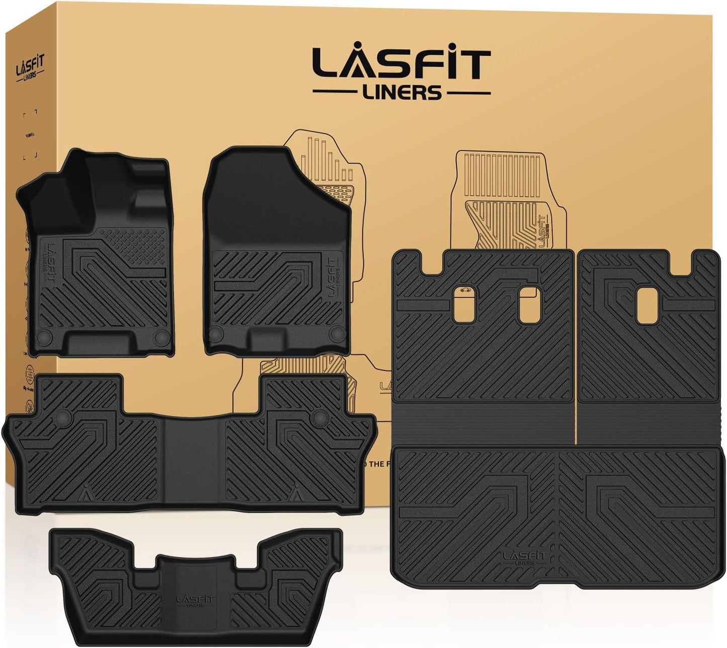 LASFIT Floor Mats & Trunk Mat for Honda Pilot 2016-2022 (7 Passenger), All Weather TPE Custom Fit Floor Liner Accessories, 1st & 2nd & 3rd Row & Cargo Liner with Backrest Mat, Black