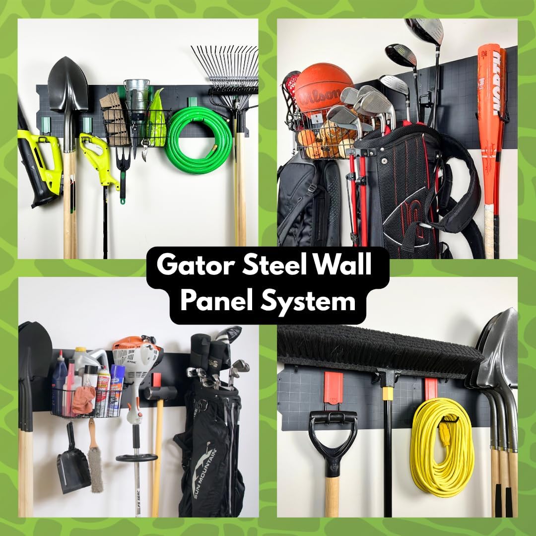 GATOR MAGNETICS Wall Panel Storage & Organization System 2 Pack– 16.75" x 12", Pair Metal Hooks, Galvanized Steel, Heavy-Duty Racks, Garage Organizers, Storage System, Tool Racks