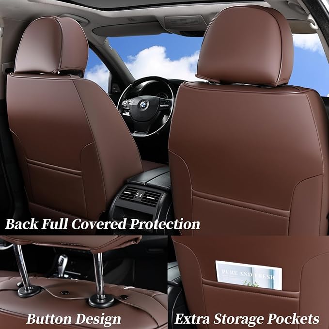 Coverado Car Seat Covers Full Set, Front Seat Cover and Back Seat Covers for Cars, Faux Leather Waterproof Seat Covers, Car Seat Protectors, Automotive Seat Covers Universal for Most Vehicles Coffee