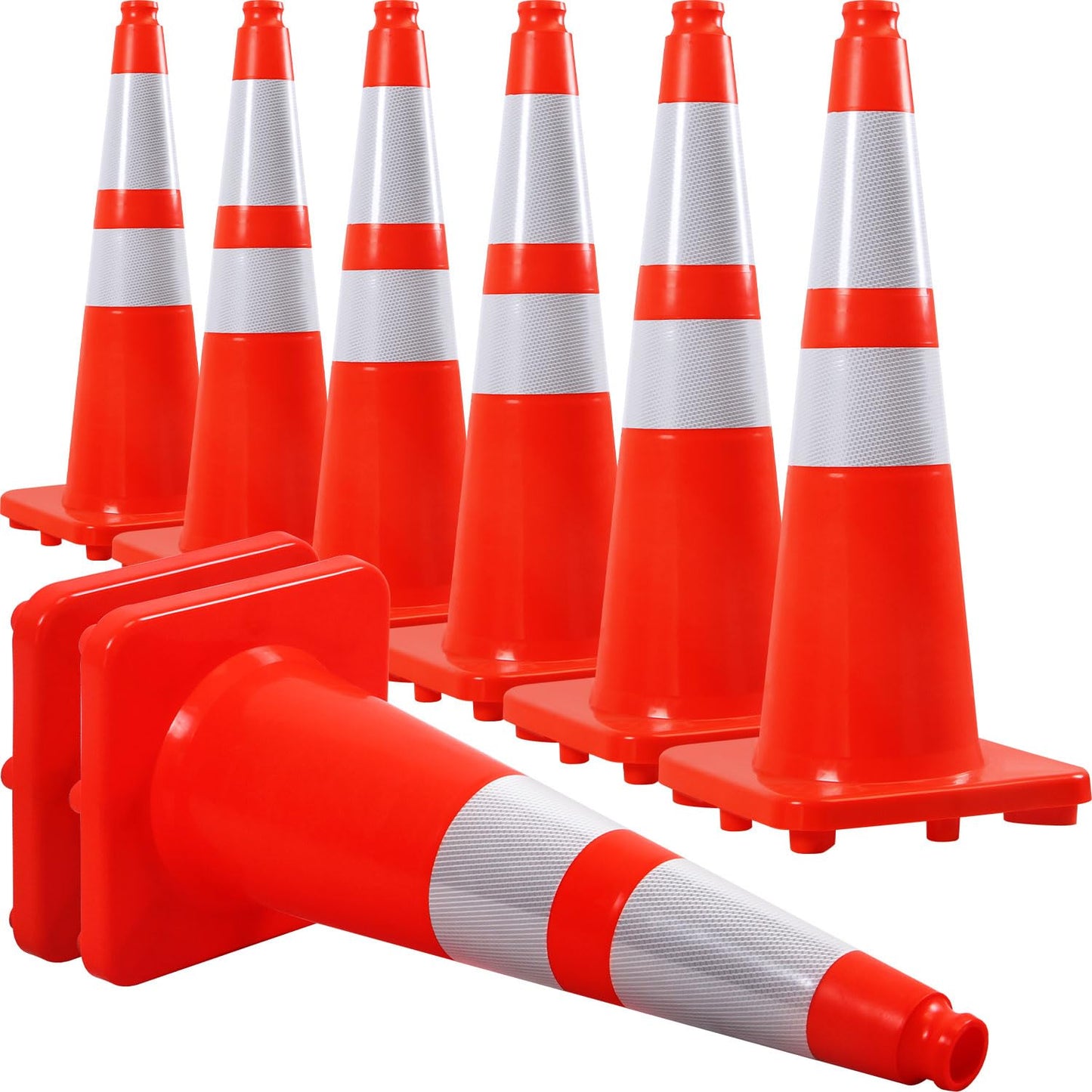 Overall Fluorescent Orange Red Integrated Traffic Cones, Road Cones for Garage Parking, Sport & Driving Training, Road Safety, Construction Events (28" Cones-8Pack)