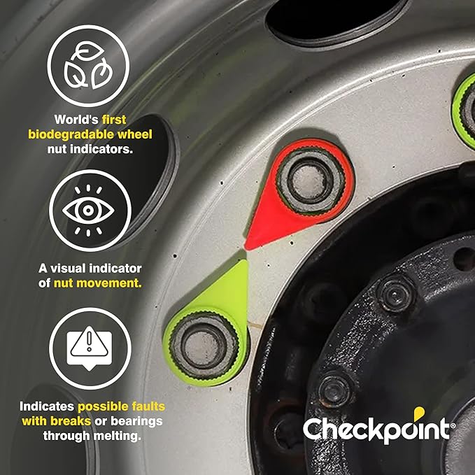 Checkpoint Checktorque Wheel Nut Indicator 33 mm Red – Visual Indicator for Fleets, Industrial Trucks, Vehicles, and Goods Transporters – Lug Nut Indicator Arrows Red 33 mm (Bag of 100 Pcs)