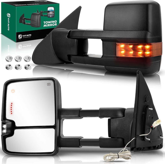 YHTAUTO Power Adjusted Heated Towing Mirrors Fit Toyota Tundra 07-21, Sequoia 08-17, Arrow & Turn Signal & Backup Running Light, w/Blind Spot Detection, Telescoping Driver Passenger Side Car Mirrors