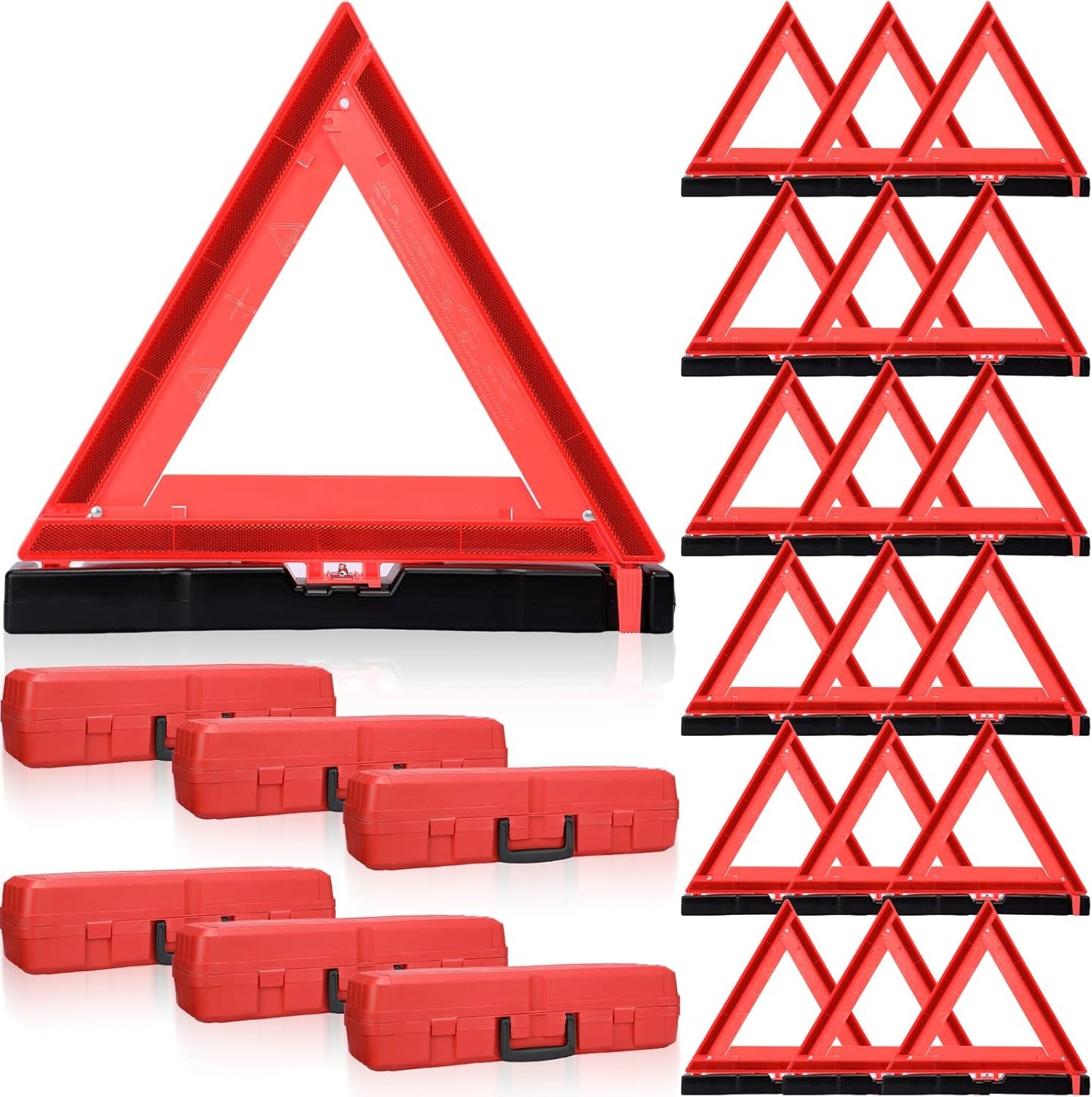 Kanayu Warning Triangle DOT Approved Foldable Emergency Safety Triangles Reflective Road Safety Triangle with Carrying Case Heavy Base Roadside Safety Warning Sign for Car Truck(18 Pcs)